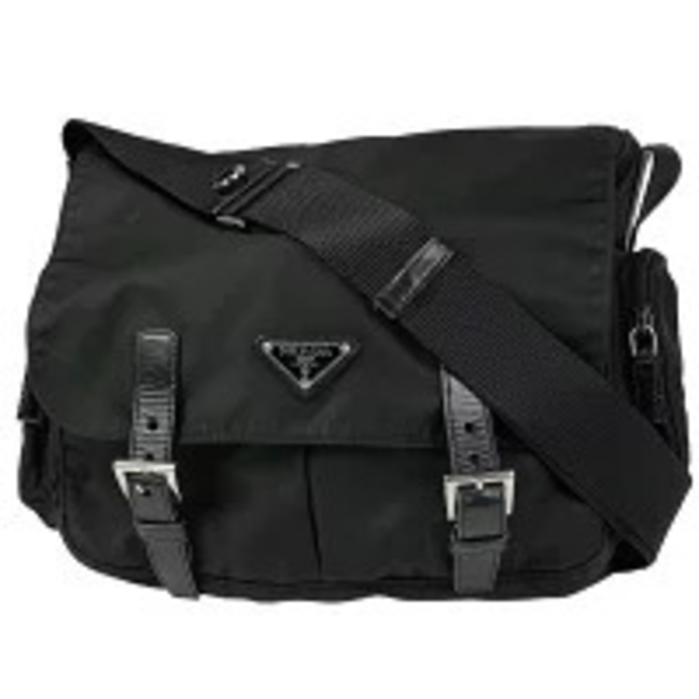 Prada Plate Shoulder Bag Messenger Tessuto Nero Black